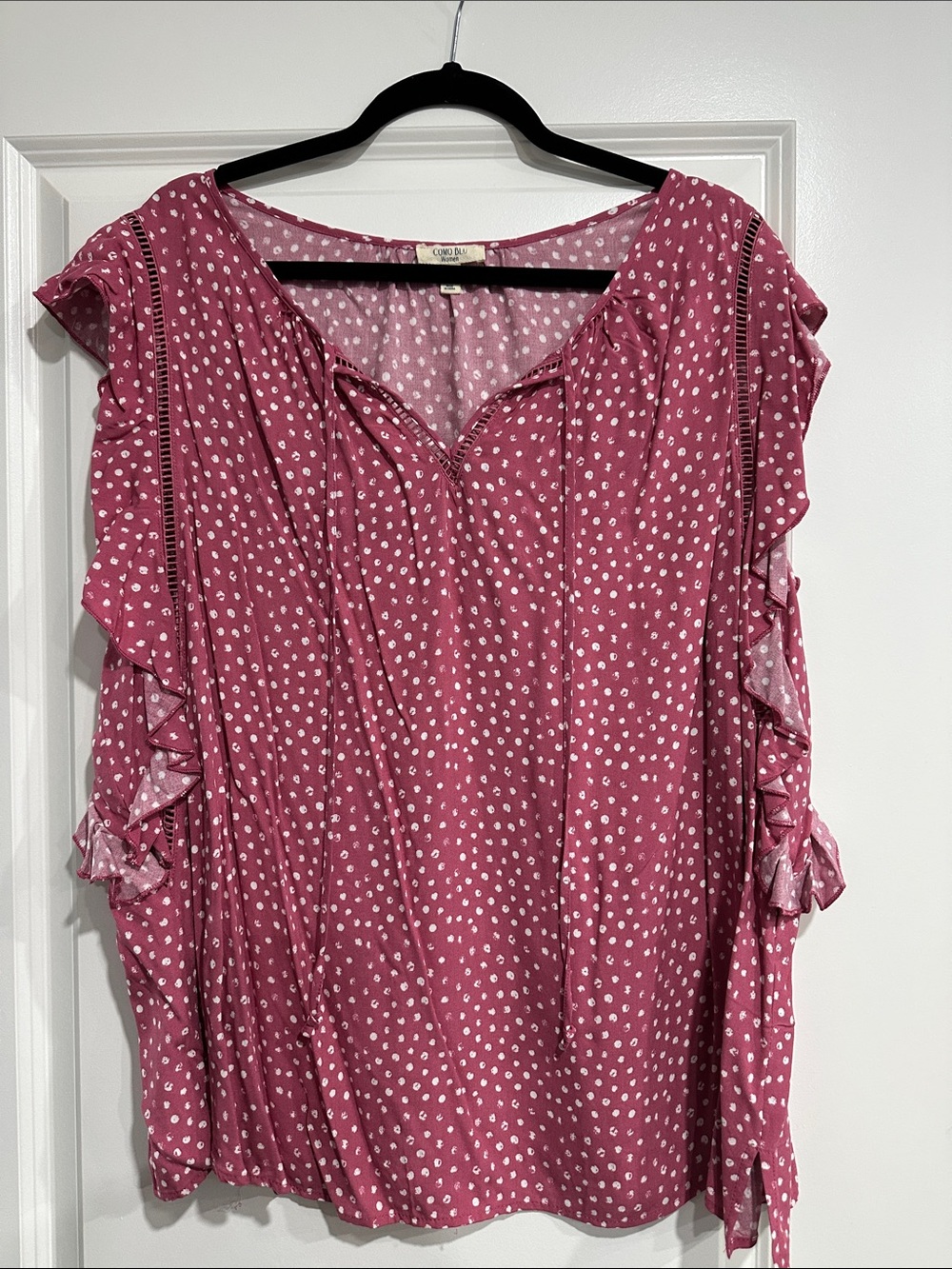 Coldwater Creek Rose Pink Dot Ruffle Sleeve Blouse